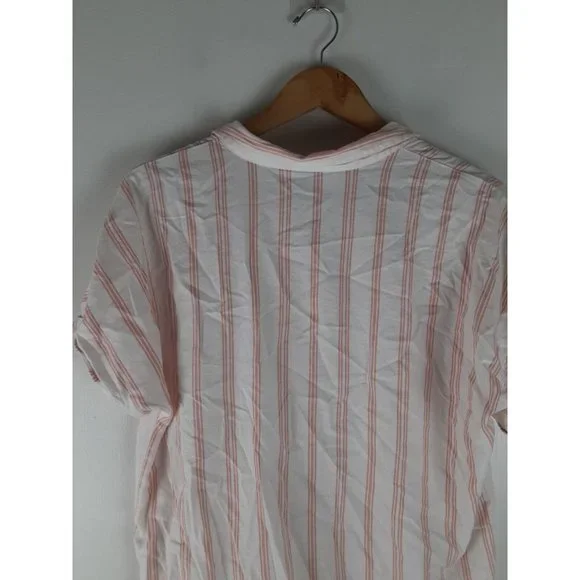 Universal Thread Pink & White Vertical Stripe Button Down Shirt Short Sleeve L - Picture 4 of 12
